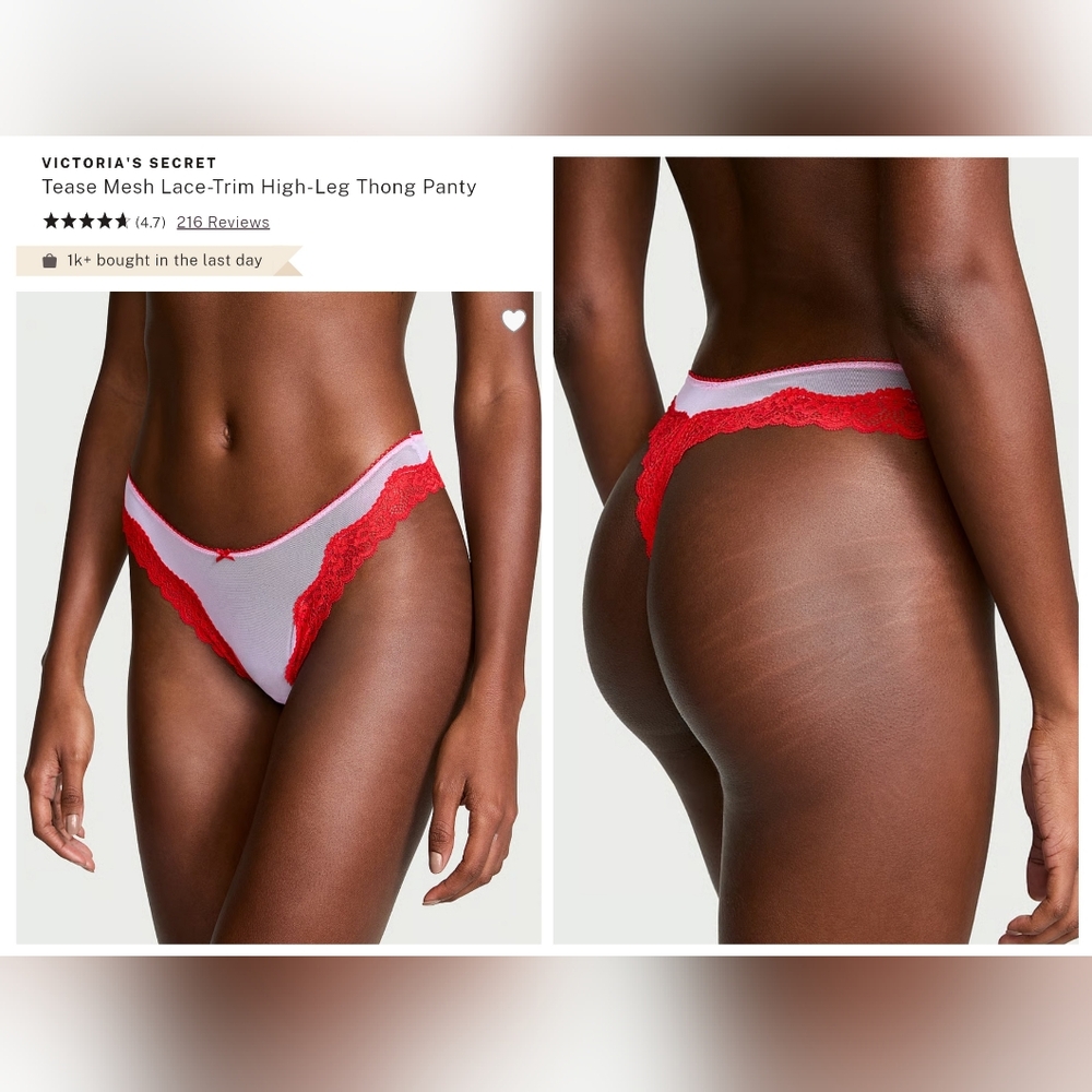 Victoria's secret very sexy tease Mesh high-leg Lace trim thong panty SMALL
